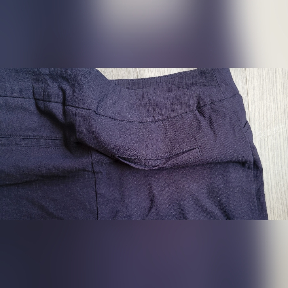 Hilary Radley Dark Navy Textured Cropped Pull-up Pants, Women's Small - Picture 12 of 14